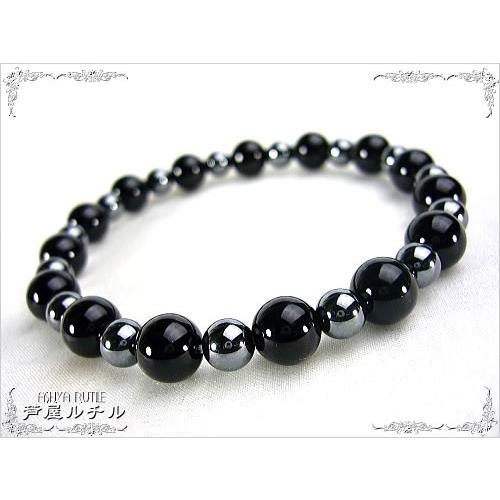 オニキス＆ヘマタイト 天然石パワーストーンブレスレット 8mm 爆買 