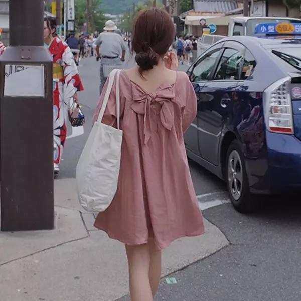 韓国ワンピース バックリボン 韓国 韓国コーデ リボン ファッション レディースファッション ワンピース チュニック ひざ丈ワンピース 五分 七分袖 Fashion 9 Ashop Iphoneケース 通販 Yahoo ショッピング