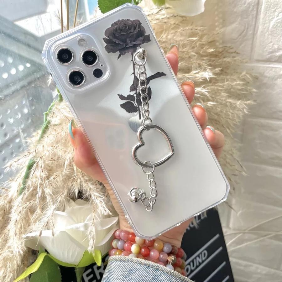 iPhoneケース 薔薇 チェーン クリア 透明 チェーン付き ハート 韓国 iPhonese iPhone8 iPhone12pro｜ashop-iphonecase｜03