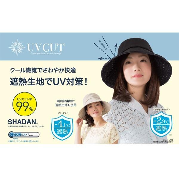 遮熱 折りたためる クール 日よけ 帽子 99% UVカット ブラック×ドット