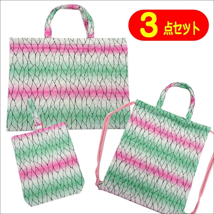 3点セット 和柄キルトバッグ レッスンバッグ ナップサック シューズ