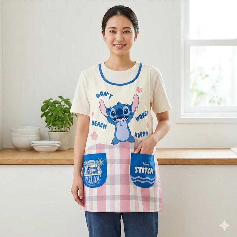 エプロン スティッチ ディズニー キャラクター サイドボタン かぶり