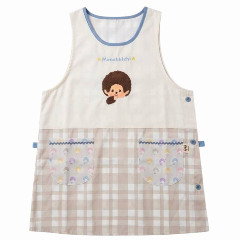 エプロン モンチッチ キャラクター サイドボタン かぶりエプロン 保育