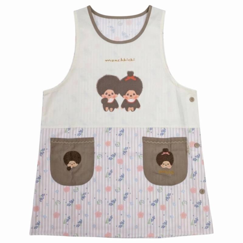 エプロン モンチッチ キャラクター サイドボタン かぶりエプロン 保育