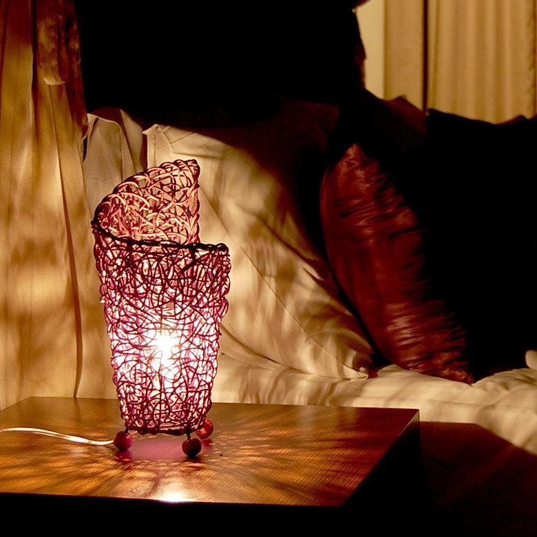 アジアン照明 くるんと丸まった形のラタン編みカール アジアン ランプ