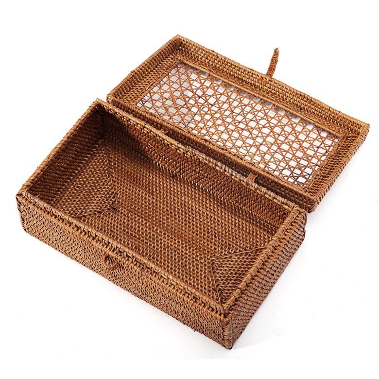 蓋がメッシュになったアタ製小物入れケース 収納バスケット 籠 カゴ