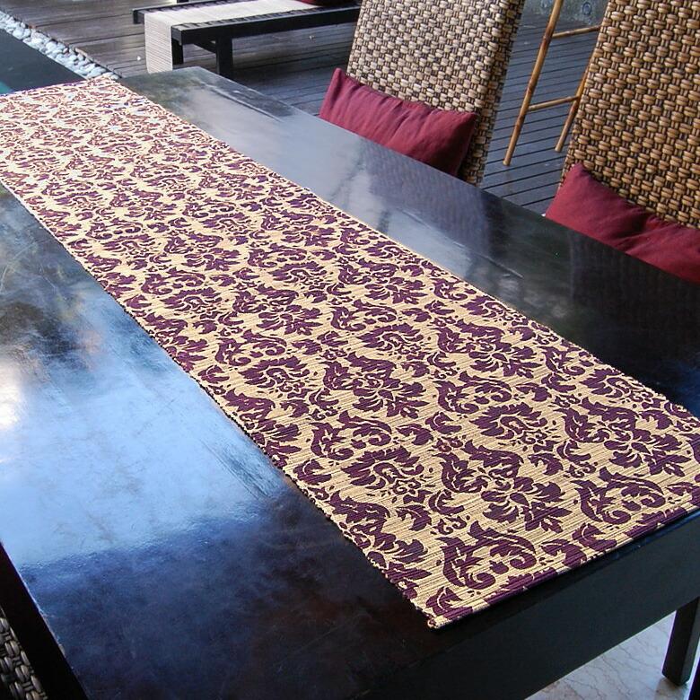 ウォーターヒヤシンス 可愛い模様の テーブルランナー パープル×ナチュラル 10830 | 