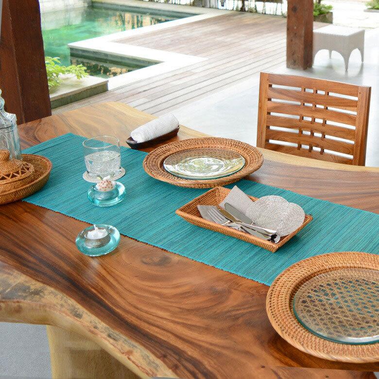 ウォーターヒヤシンス アジアン テーブルランナー ターコイズブルー
