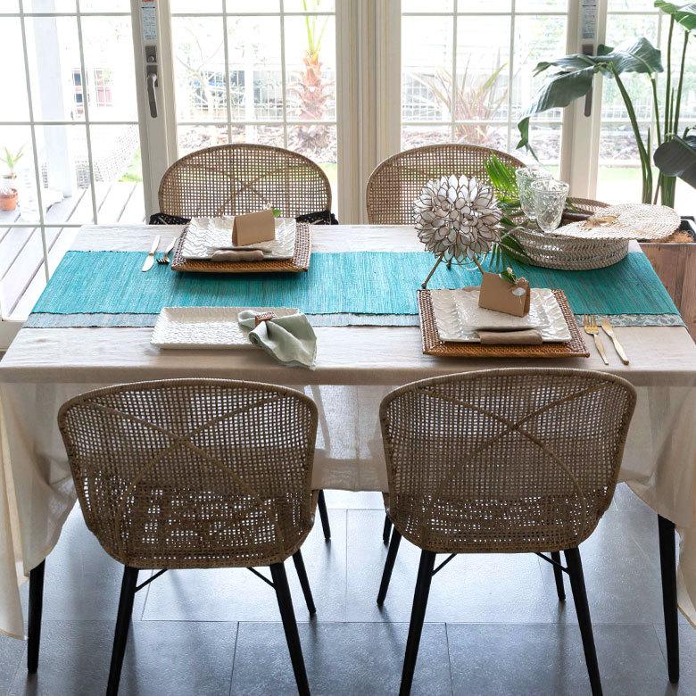 ウォーターヒヤシンス アジアン テーブルランナー ターコイズブルー