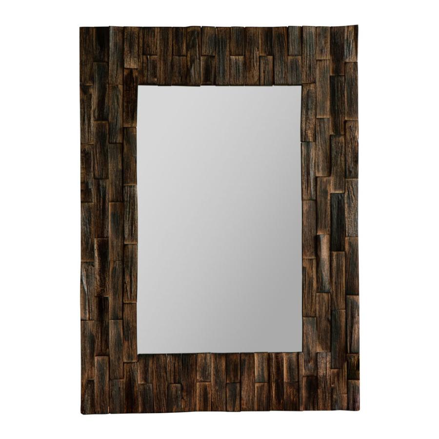 鏡 壁掛け 木製 フレーム 長方形 チークウッド ブラウン Lサイズ