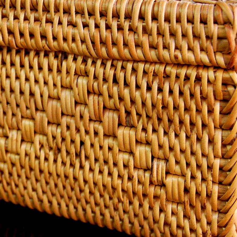 アタ 編まれた 四角いフタ付きボックス型 バスケット 柄 あり 10986