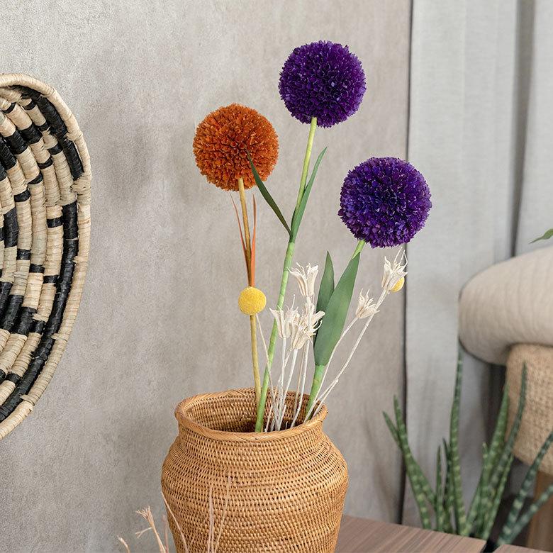 ヤシの葉 ボールフラワーオブジェ バイオレット色 11593 |  | 12