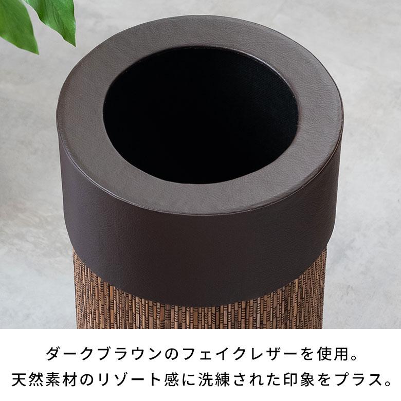 ごみ箱 丸型 ポイントレザーパームリディー製 ダストボックス くずかご ごみばこ 縦型 アジアン リビング バリ雑貨 家具 おしゃれ 11771 | ブランド登録なし | 04