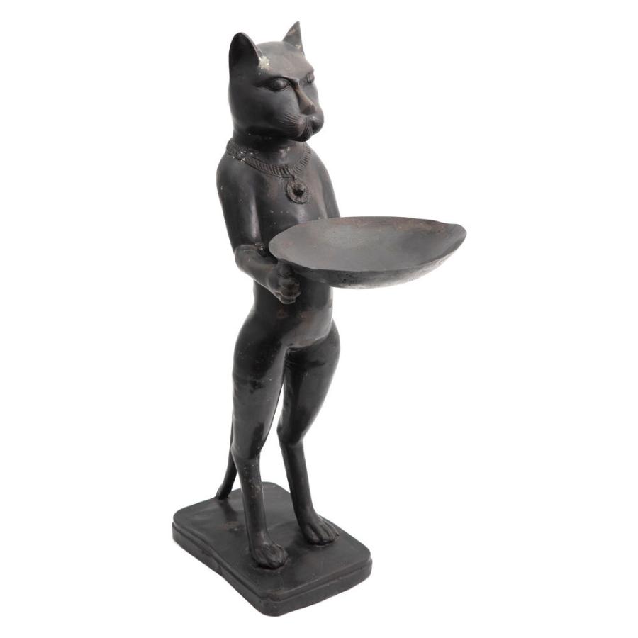 お皿を持ったブロンズ製の大きな特大バリネコ像 12960 : アジア工房