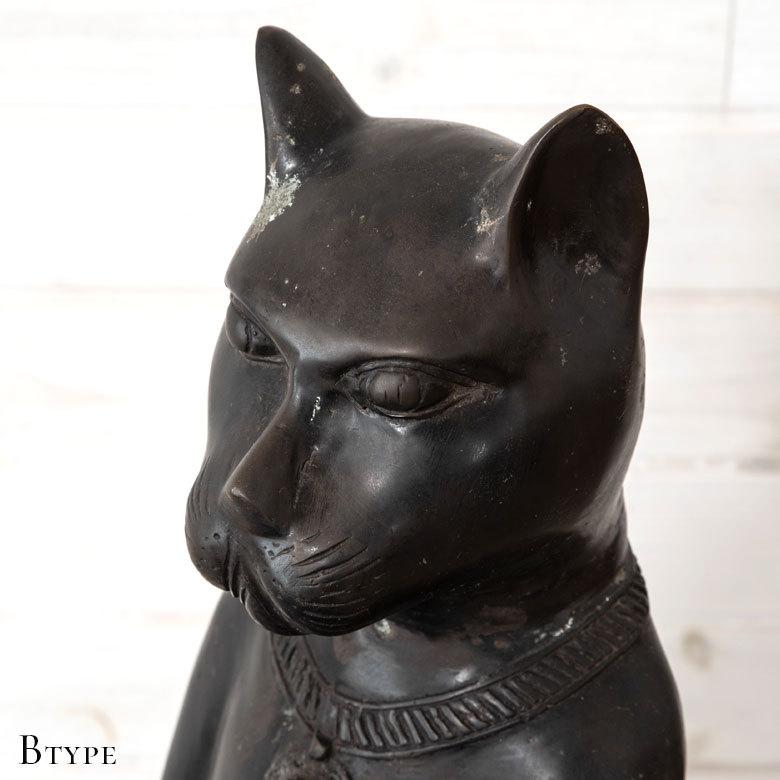 お皿を持ったブロンズ製の大きな特大バリネコ像 12960 : アジア工房