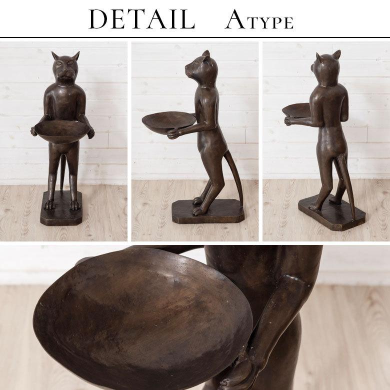 お皿を持ったブロンズ製の大きな特大バリネコ像 12960 : アジア工房