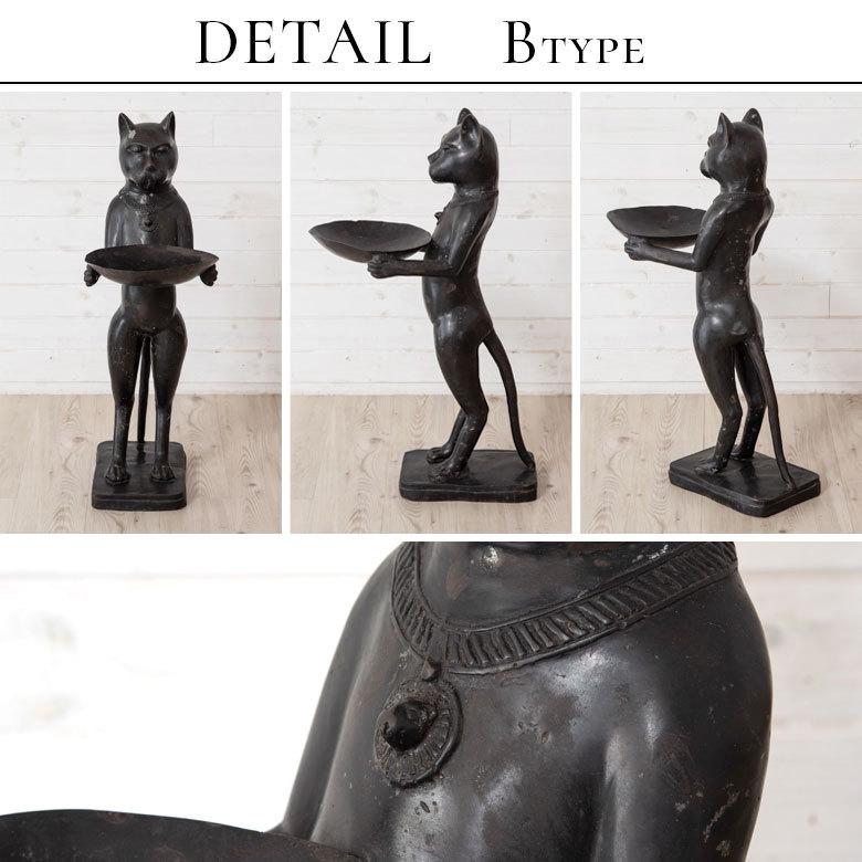 お皿を持ったブロンズ製の大きな特大バリネコ像 12960 : アジア工房