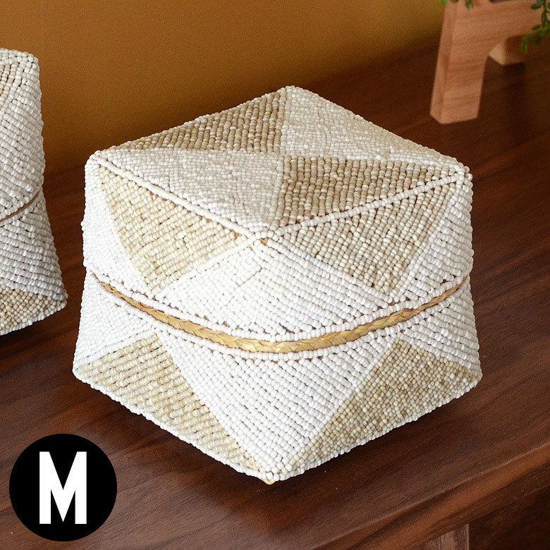 ソカシ ビーズ製 ダイヤ柄 16×16cm 白×ベージュ 13535-m | 