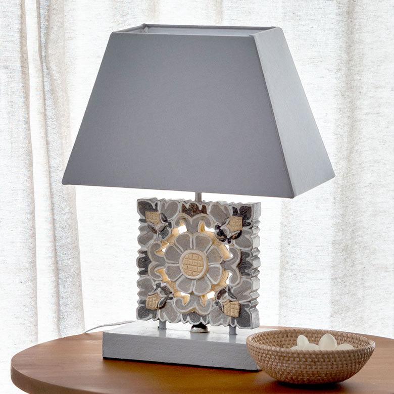 テーブルランプ コットンシェード 木彫り風 グレイッシュロータス 間接