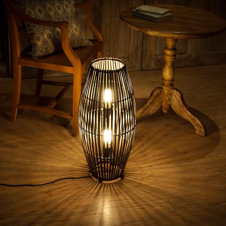 フロアライト コクーンタイプ Mサイズ バンブー製 LED 対応 高さ約60cm