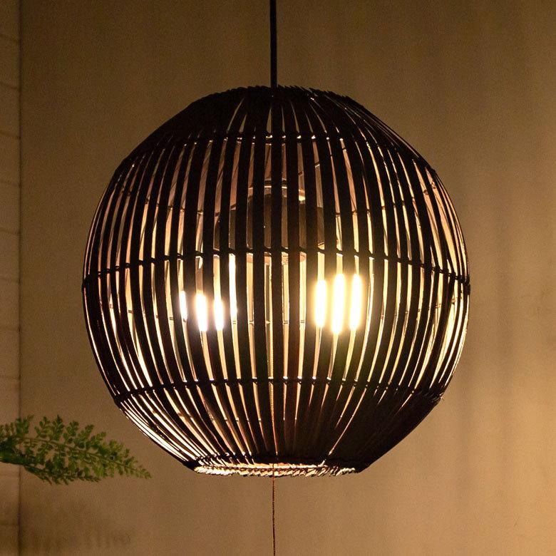 ペンダントライト ボールタイプ 2灯 口金E26 100W バンブー製 LED 対応 径40cm 高さ36cm 13580