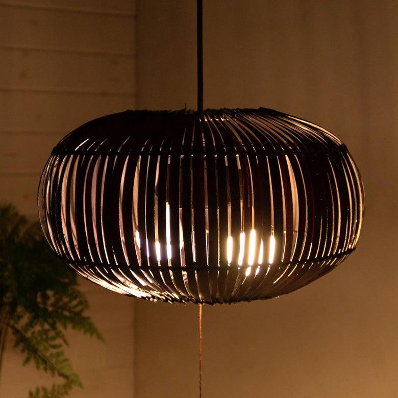 ペンダントライト オーバルタイプ 2灯 口金E26 100W バンブー製 LED 対応 径40cm 高さ22cm 13582