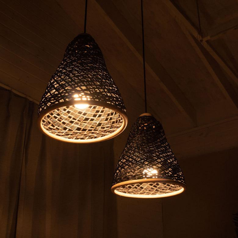 ペンダントランプシェード ラタン製 ラウンドAタイプ 1灯 口金26 60W LED 対応 径33cm 高さ36cm 13719 |  | 09