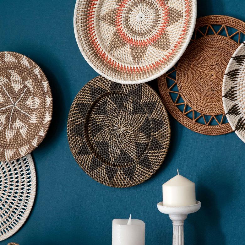 壁掛けトレイ ウォールデコレーション ラタン製 円形 編み込みデザイン トレイバスケット Mサイズ 径約30cm 深さ6cm 13836 |  | 01