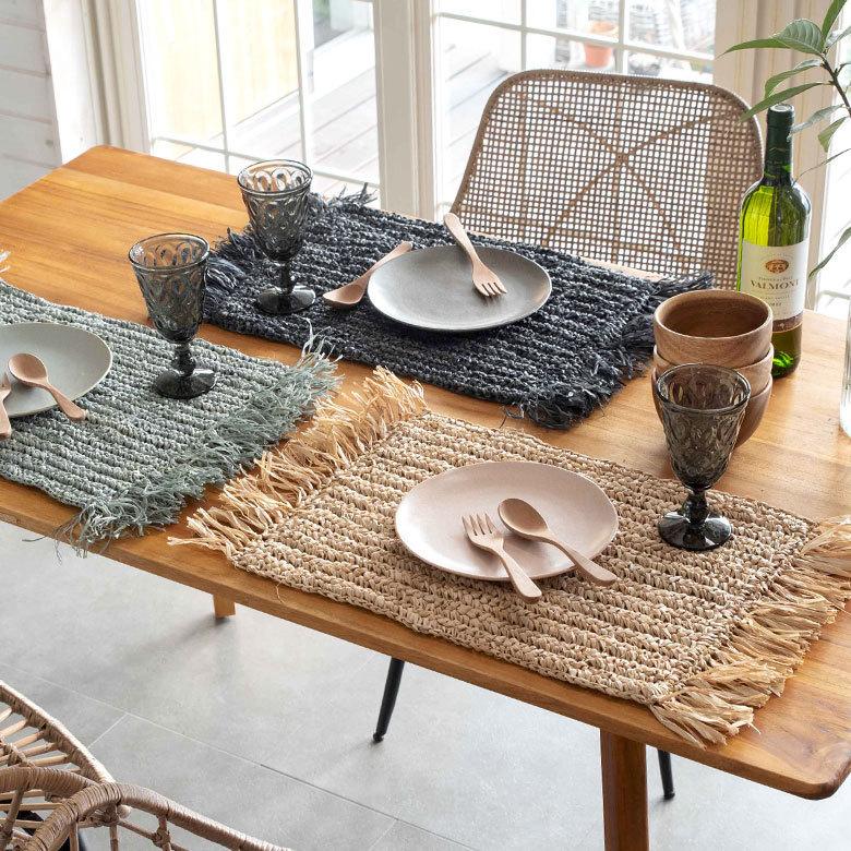 ランチョンマット 天然素材 ラフィア フリンジ付き 46cm × 34cm 1388