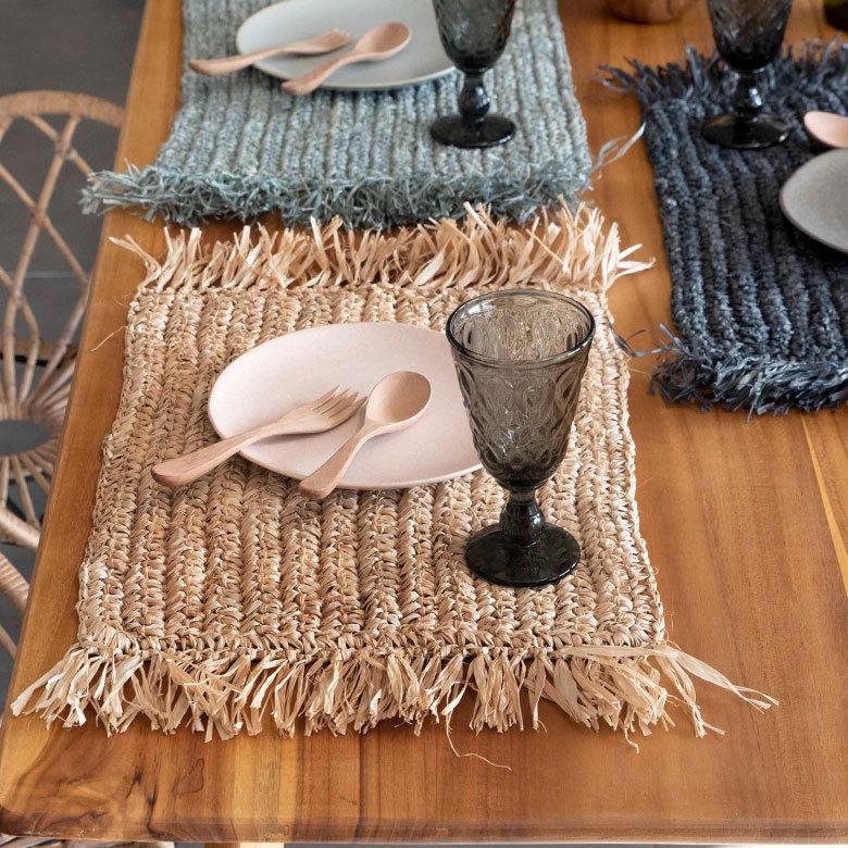 ランチョンマット 天然素材 ラフィア フリンジ付き 46cm × 34cm 1388