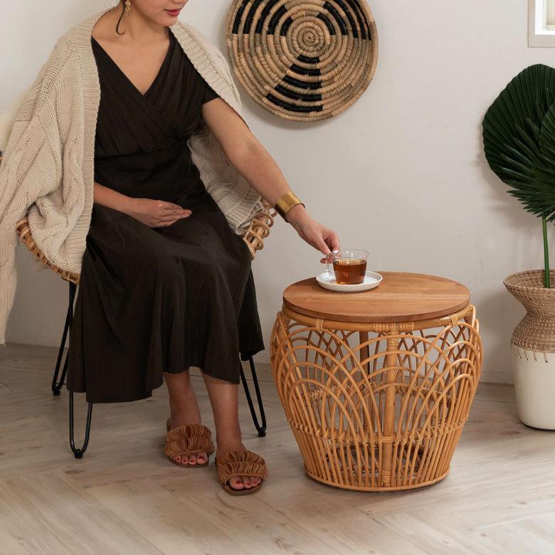 サイドテーブル ラタン コーヒーテーブル ナイトテーブル W 41cm D H