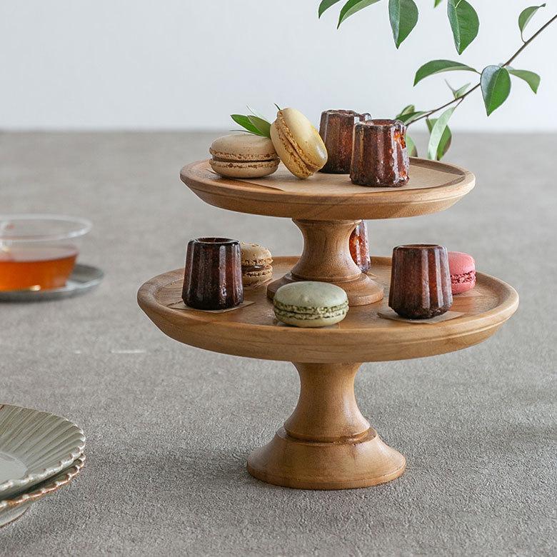 ケーキスタンド 木 木製 1段 Sサイズ 直径 16cm H 7cm ブラウン 13966