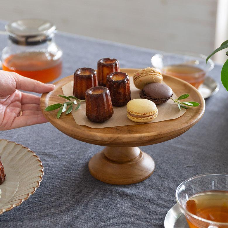 アゲートのオーバル置物（スタンド付き） ケーキスタンド 木 木製 1段 Mサイズ 直径 21cm H 10cm ブラウン 13967