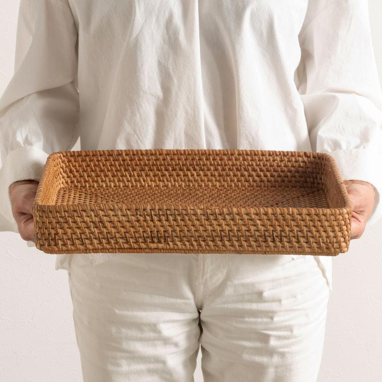 トレイ トレー Lサイズ ボックス ケース 小物入れ お盆 ラタン 籐