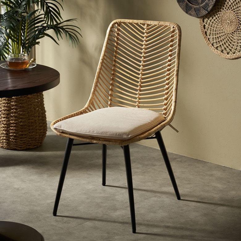 ラタン チェア　一脚 ラタン チェア 1脚 単品 籐 クッション 付き 座面高 40cm シェブロン