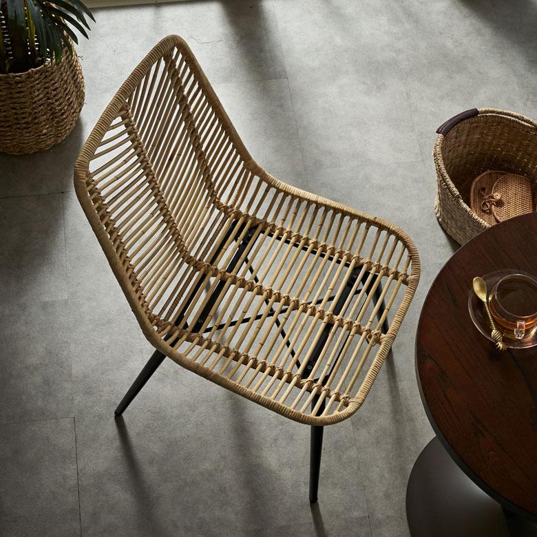 ラタン チェア 1脚 単品 籐 クッション 付き 座面高 40cm シェブロン