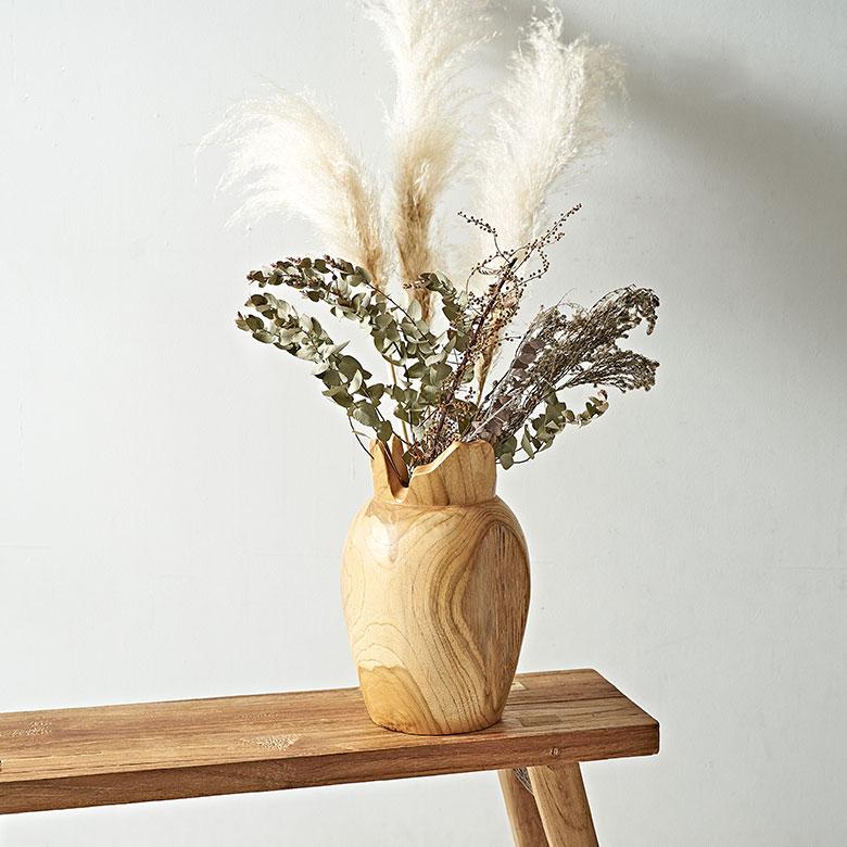 フラワー ベース 造 花 瓶 びん フェイク グリーン 高さ 30cm 天然 木 ウッド 大きめ 大型 花器 置き物 オブジェ おしゃれ 北欧 インテリア 雑貨 アジアン 14031 | ブランド登録なし | 09