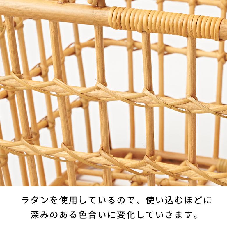 バスケット かご Lサイズ ラタン 籐 ハンドル 付 約 幅 45cm 収納 衣類