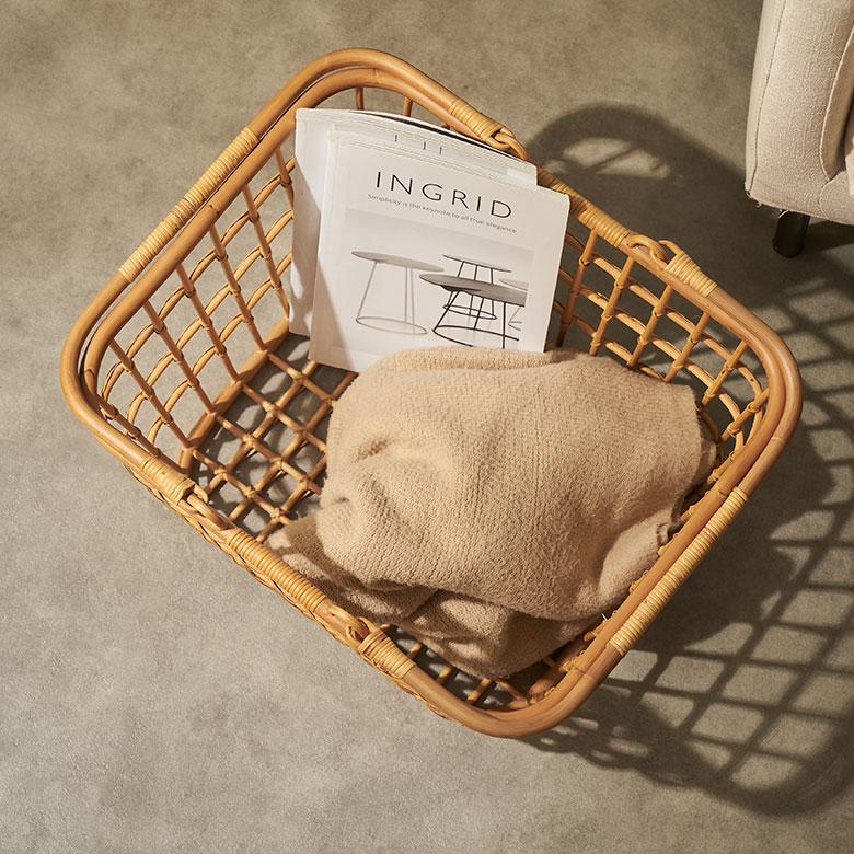 バスケット かご Lサイズ ラタン 籐 ハンドル 付 約 幅 45cm 収納 衣類
