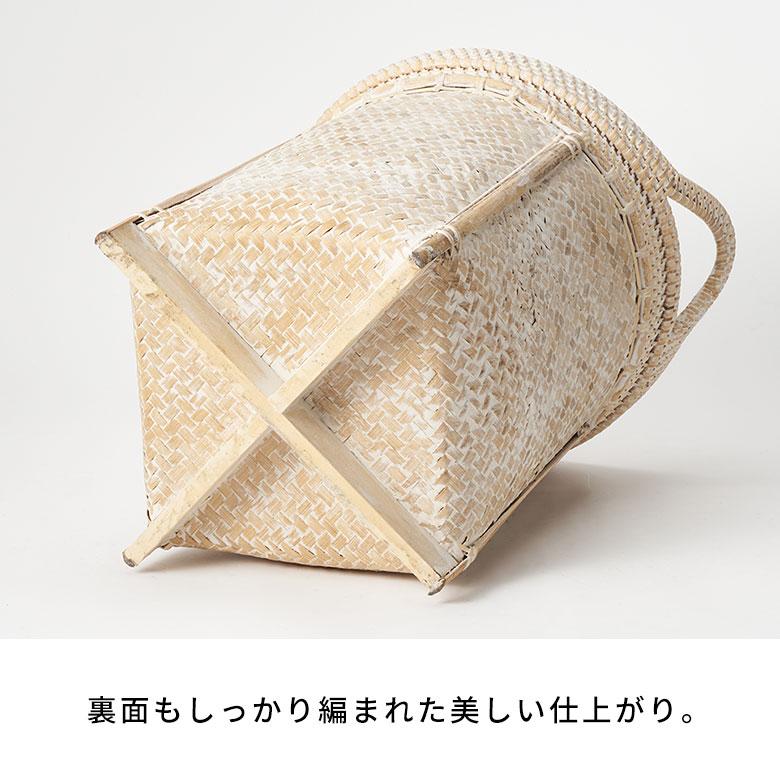 バスケット かご 約 18L ラタン バンブー 籐 竹 ふた 持ち手 付