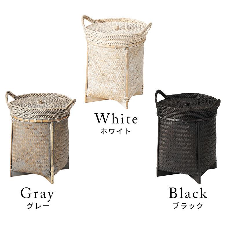 バスケット かご 約 18L ラタン バンブー 籐 竹 ふた 持ち手 付