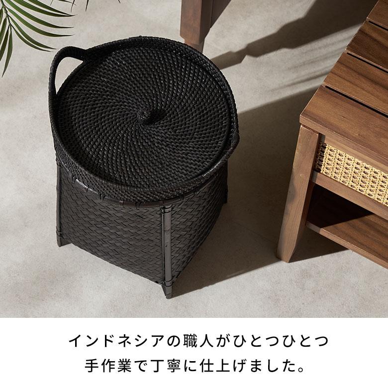 バスケット かご 約 18L ラタン バンブー 籐 竹 ふた 持ち手 付