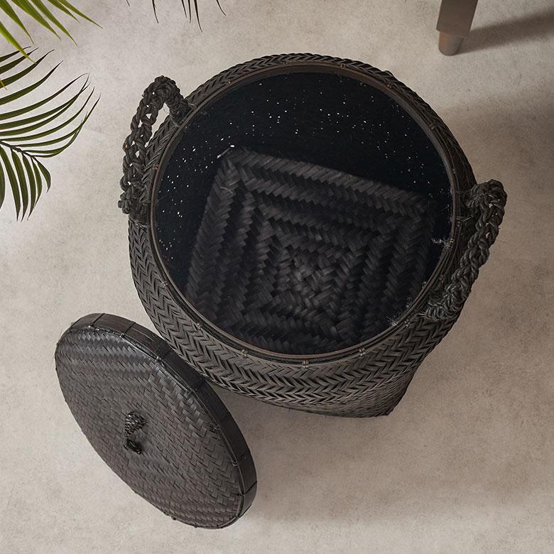 バスケット かご 約 37L バンブー 竹 深型 ふた 持ち手 付 おもちゃ 入れ 収納 ごみ箱 ダストボックス おしゃれ 北欧 リゾート 雑貨 インテリア アジアン 14145_10