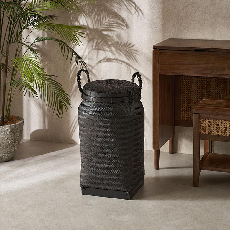 バスケット かご 約 37L バンブー 竹 深型 ふた 持ち手 付 おもちゃ 入れ 収納 ごみ箱 ダストボックス おしゃれ 北欧 リゾート 雑貨 インテリア アジアン 14145_11