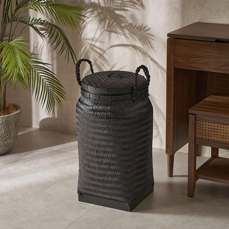 バスケット かご 約 37L バンブー 竹 深型 ふた 持ち手 付 おもちゃ 入れ 収納 ごみ箱 ダストボックス おしゃれ 北欧 リゾート 雑貨 インテリア アジアン 14145_19