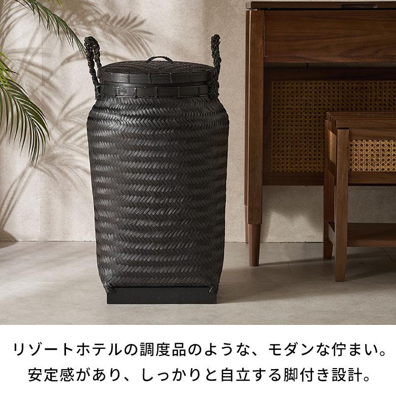 バスケット かご 約 37L バンブー 竹 深型 ふた 持ち手 付 おもちゃ 入れ 収納 ごみ箱 ダストボックス おしゃれ 北欧 リゾート 雑貨 インテリア アジアン 14145_6