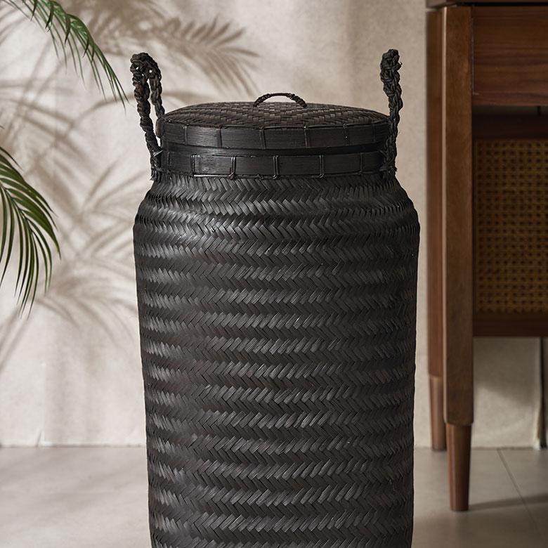 バスケット かご 約 37L バンブー 竹 深型 ふた 持ち手 付 おもちゃ 入れ 収納 ごみ箱 ダストボックス おしゃれ 北欧 リゾート 雑貨 インテリア アジアン 14145_9