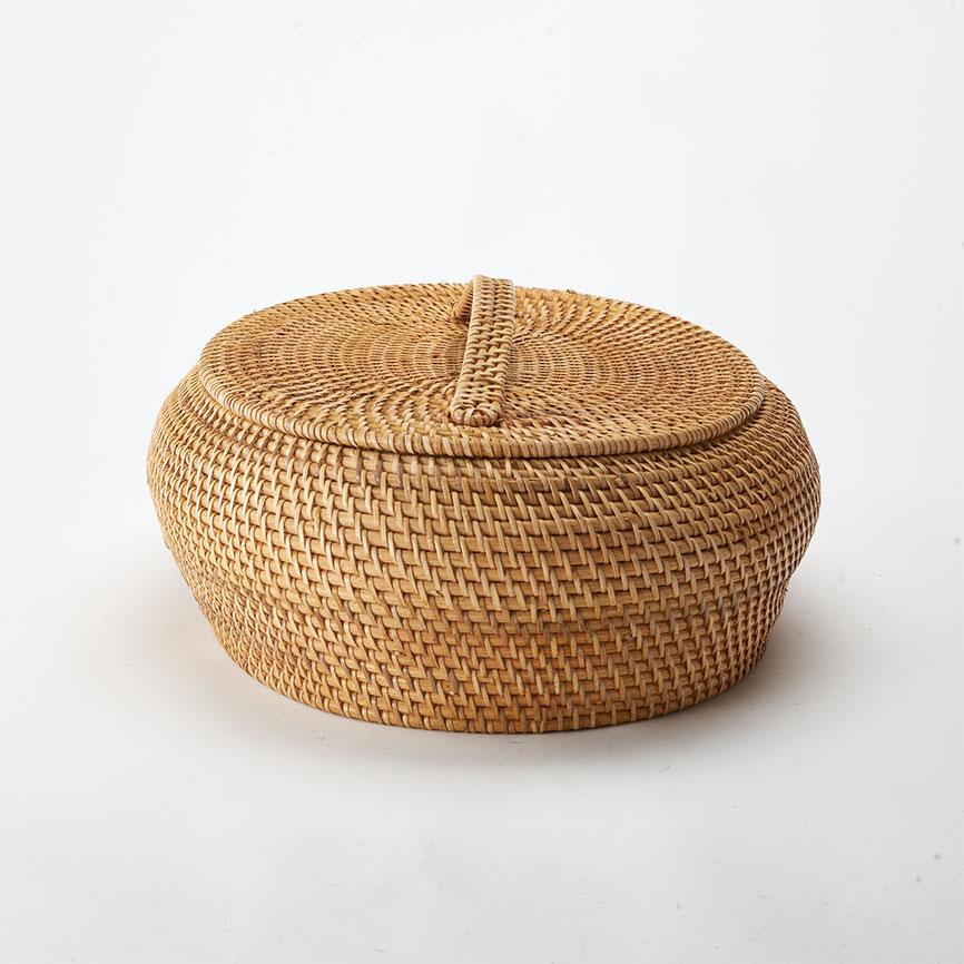 浅型 バスケット 蓋つき ラタンバスケット 小物入れ 蓋付き 自然素材