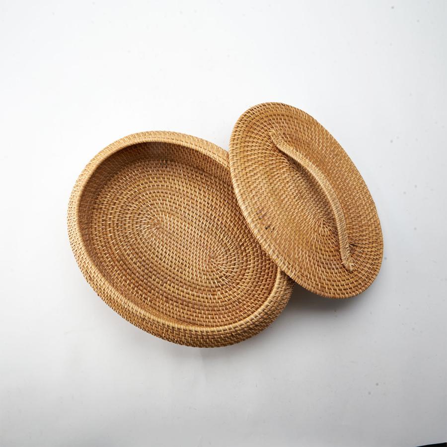 浅型 バスケット 蓋つき ラタンバスケット 小物入れ 蓋付き 自然素材