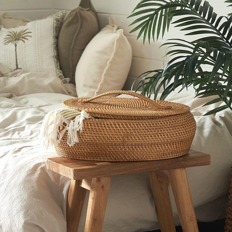 浅型 バスケット 蓋つき ラタンバスケット 小物入れ 蓋付き 自然素材